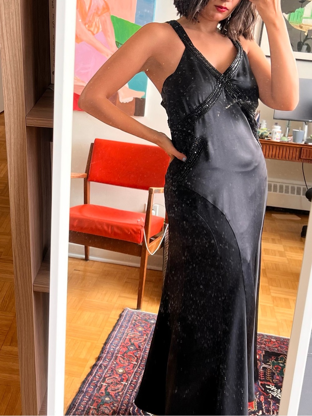Black Beaded Maxi Evening Dress – Wedding Guest/Formal